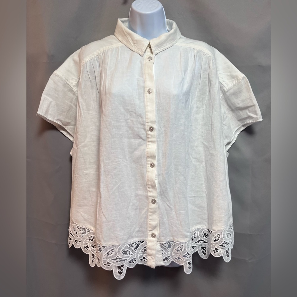 NEW American Eagle Women's Lace Button Front Linen‎ Blend Shirt Size XL